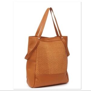 Christopher Kon Cognac Weaved Pebbled Leather Purse Tote Over-The-Shoulder Bag